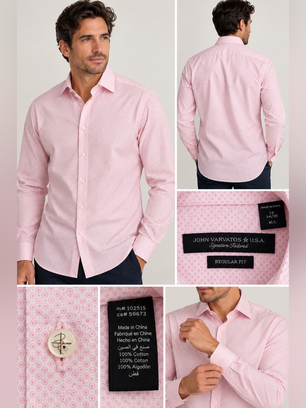 John Varvatos Pink Micro-Pattern Regular Fit Dress Shirt